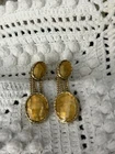 Vintage Monet Estate Gold-Tone Amber Cabochon Clip-On Costume Jewelry Earrings