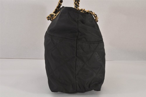 Autentica borsa a tracolla PRADA catena nylon pelle borsa nera 0009N - Foto 5 di 10