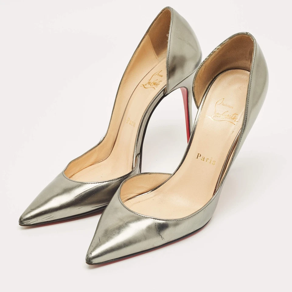 Escarpins Christian Louboutin en cuir argenté Iriza Dorsay taille 38,5 - Photo 2/4