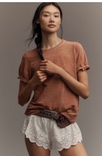 Anthropologie Pilcro Bennie Cotton Slim Puff Sleeve Tee in Sienna Sz XL