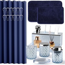 Blue Bathroom Accessories Set, 20 Pcs Glass Bathroom Set with Blue Bathroom Set