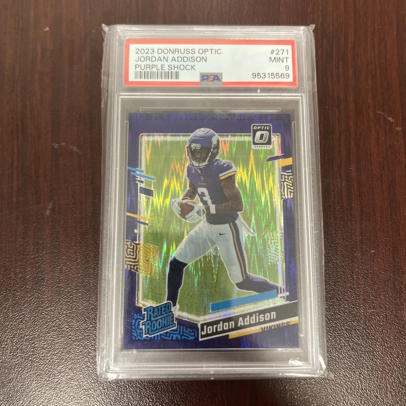 2023 Panini Donruss Optic - Rated Rookie Jordan Addison #271 Purple Shock Prizm