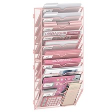 10Tier Hanging Wall File Organizer Metal Mail Holder Pockets Pink