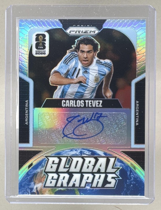 Carlos Tevez 2026 Panini Prizm World Cup #GG-CT Silver Global Graphs Auto /75