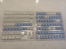 Blue White English Keycap Set, Glasslike Plastic, Mechanical Keyboard