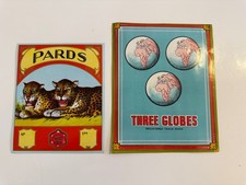 2 Vintage Packaging Crate Carton Labels unused - Pards WGB & Three Globes Reg 