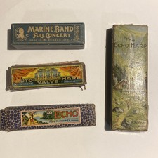 Vintage Hohner Harmonica Lot 4 w/ Boxes Marine Band, Auto Valve, Echo