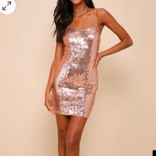 New with Tag. Large Lulus Bring It Rose Gold Sequin Bodycon Mini Dress (M1)
