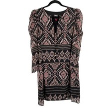 Vince Camuto dress long sleeve tie front printed black size 10