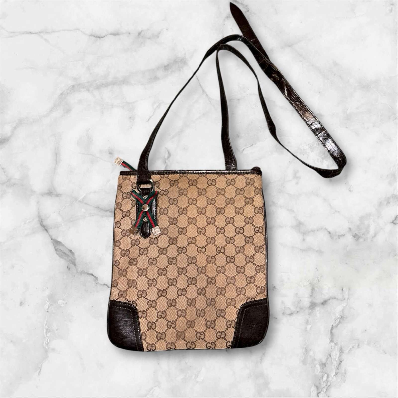 Borsa tracolla Gucci GG canvas pelle vintage