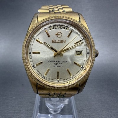 Elgin 2035 Men\'s Wristwatch Distressed Gold Tone Needs Battery Untested Vintage s-l1200.jpg main image 3