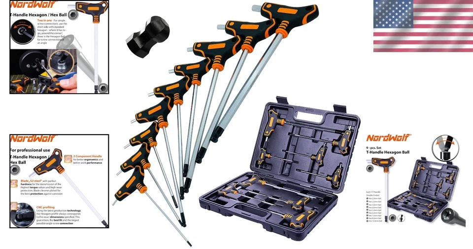 Ergonomic 9-Piece Energy Efficient T-Handle Allen Wrench Set with Storage - Image 2 of 4