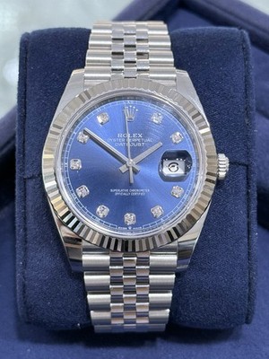Rolex Datejust 41mm 126334 Fluted Bezel Blue Diamond Dial Jubilee Stainless
