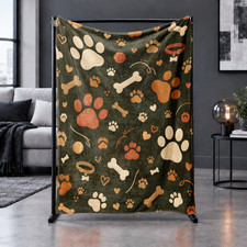 Dark Paw Print Bones Collars Hearts Coral Fleece Blanket