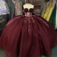 Burgundy Quinceanera Dresses Ball Gown Wine Red Applique Sweetheart Sweet 16