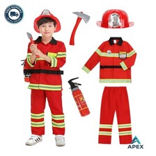 Firefighter Costume Kids Boys Girls Dress Up Pretend Play Set Jacket Pants