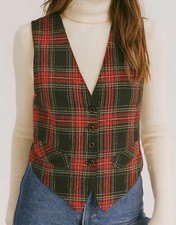 Vintage Carol Anderson Red Tartan Plaid Metallic Vest Women  s 8 Made in USA 90s
