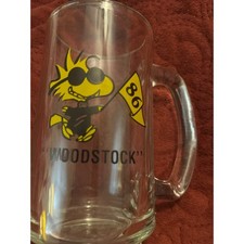 Vintage 1986 Woodstock Peanuts Character Collectible Glass Beer Mug Stein