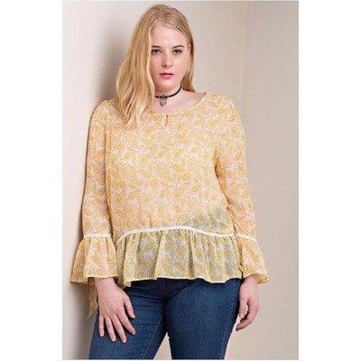 Kori Cuddle With Me Ruffle Hem Plus Blouse Yellow Women's Size Large
