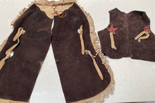 Vintage 1970's  kids WESTERN Cowboy chaps  Star Vest 4-7 YEARS suede leather