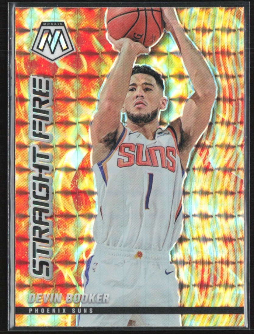 Devin Booker 2020-21 Panini Mosaic Straight Fire #1 Phoenix Suns