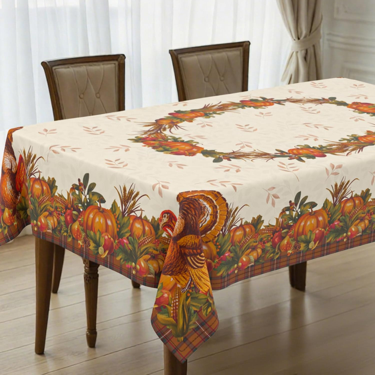 Vintage Thanksgiving Pumpkin Tablecloth for Kitchen - 60" x 
