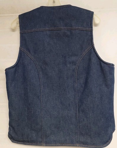 VINTAGE WRANGLER DENIM VEST SHERPA LINED 14oz MENS UNISEX SNAP FRONT NEAR MINT L - Picture 5 of 5