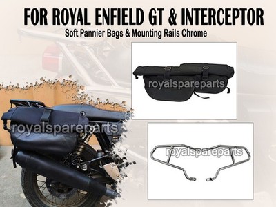For Royal Enfield GT & Interceptor 650 SOFT PANNIER BAGS & RAILS CHROME D1
