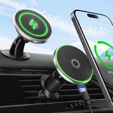 15W for Magsafe Car Mount Charger, Wireless Car Charger Magnetic Air Vent/Das...