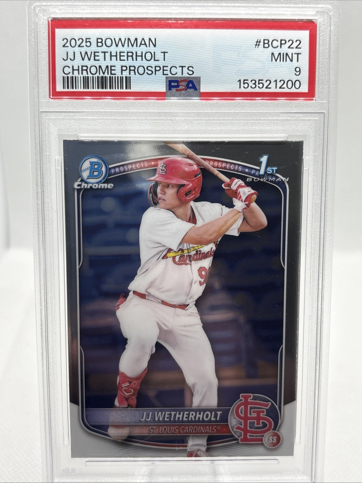 2025 Bowman Chrome #BCP-22 JJ Wetherholt PSA 9 1st Bowman Prospects