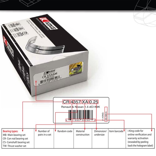 Coated rod bearings 0.75 for Ford Focus Escape Mustang 2.0 2.3 EcoBoost 2010- - Picture 2 of 5