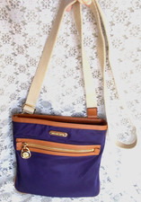 MICHAEL KORS CROSSBODY, Kempton Dark Purple Nylon,  Brown Leather Trim