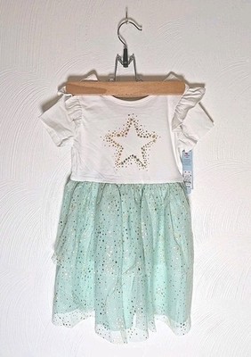 New Cat & Jack Gold Star Dress Size 5T Ruffles Sparkle 