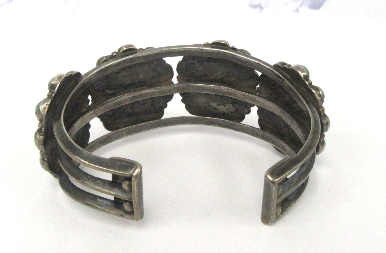 Unsigned 850 Silver Multi-Turquoise Cuff Bracelet… - image 5