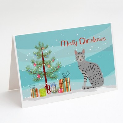 Caroline's Treasures Egyptian Mau Cat Merry Christmas Greeting Cards Pack of 8