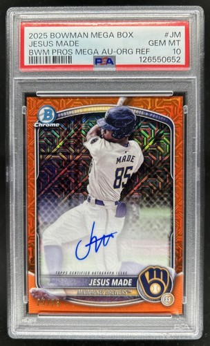 2025 Bowman Jesus Made Chrome Auto Mega Box Orange Refractor 1st #/25 PSA 10