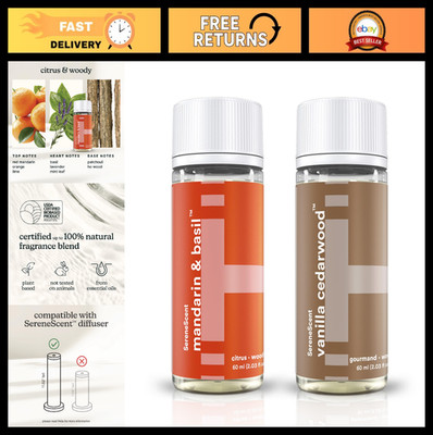 Waterless Essential Oil Diffuser Refill 2-Pack | Mandarin Basil, Vanilla Cedarwo