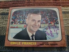 1966 1967 TOPPS EMILE FRANCIS # 21 NHL AUTOGRAPH HOCKEY CARD SIGNED 