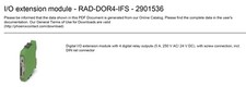 PHOENIX CONTACT 2901536, DIGITAL I/O EXTENSION MODULE; 4 RELAY OUTPUTS, 6A;