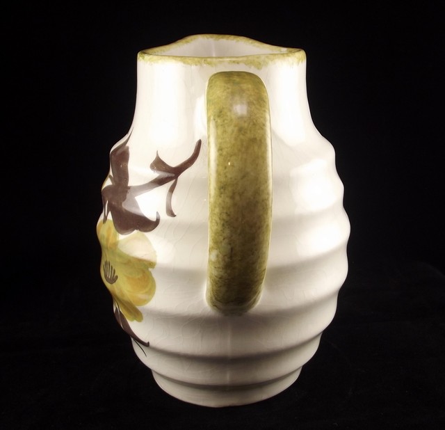 Cash Family Art Pottery Barrel Pitcher Abby Shape Floral Design Erwin