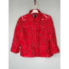 Clara Sun Woo Red Burn Out Button Up Faux Flap Pockets Top Jacket Size Xl  