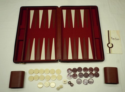 Set backgammon custodia da viaggio vintage Pierre Cardin MCM bordeaux vortice e crema