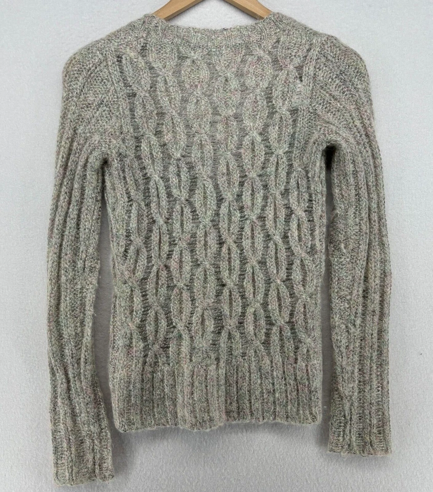 KIMCHI синий ANTRHOPOLOGIE свитер женщин XS Mohair альпака кабель кнопка спереди серый - Изображение 3 из 4