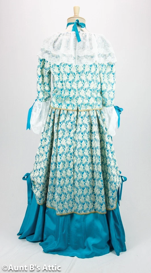 Vestido Colonial Damas Siglo XVIII 3 Piezas Falda Top y Gargantilla Azul Aqua y Blanco Md Foto 4 de 4
