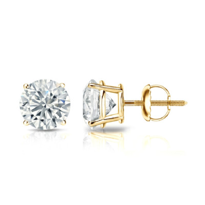 IGI Lab Created 2 Ct Round Diamond Stud Earrings Solid 18K Yellow Gold E F  VVS2