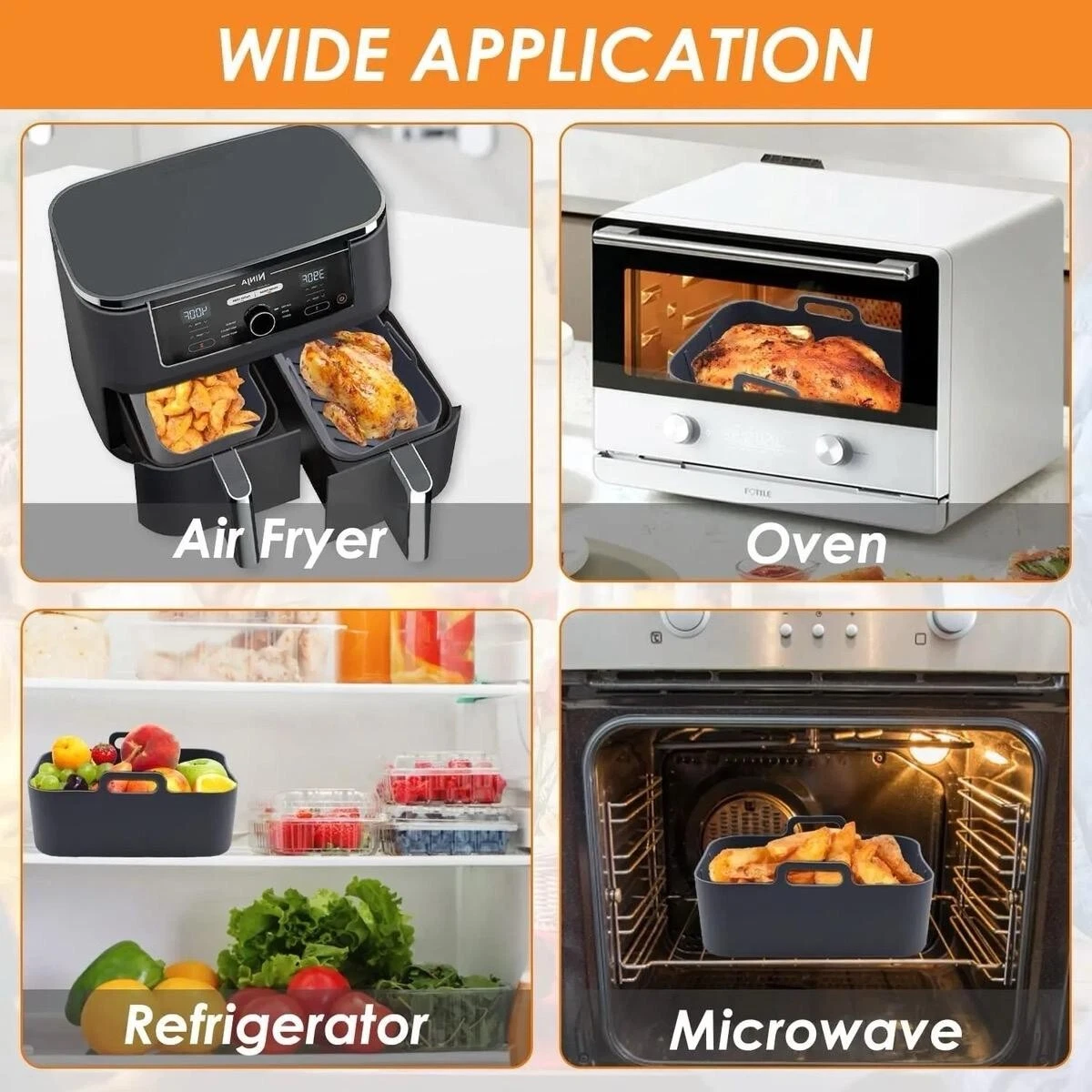 X2 Silikon Luft Friteuse Einlagen Ninja Premium Dual Wiederverwendbar Antihaft Korb Einsatz