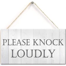 Please Knock Loudly Hanging Door Sign Plastic Contempary Wall Decorative Plaque