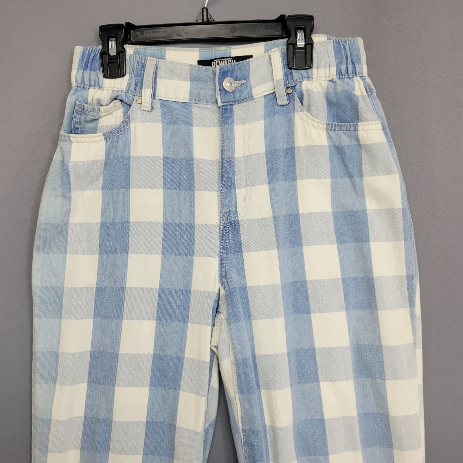 Rewash Capris Pants Womens Juniors 3 Blue White Checks Raw Hem Pockets High Rise