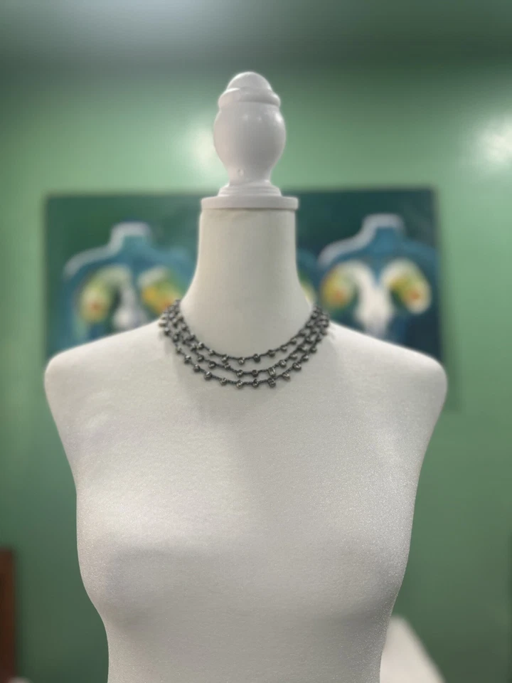 Collar Torsade Vintage Y2K Gris Artesanal Perla y Semilla Cuentas Collar