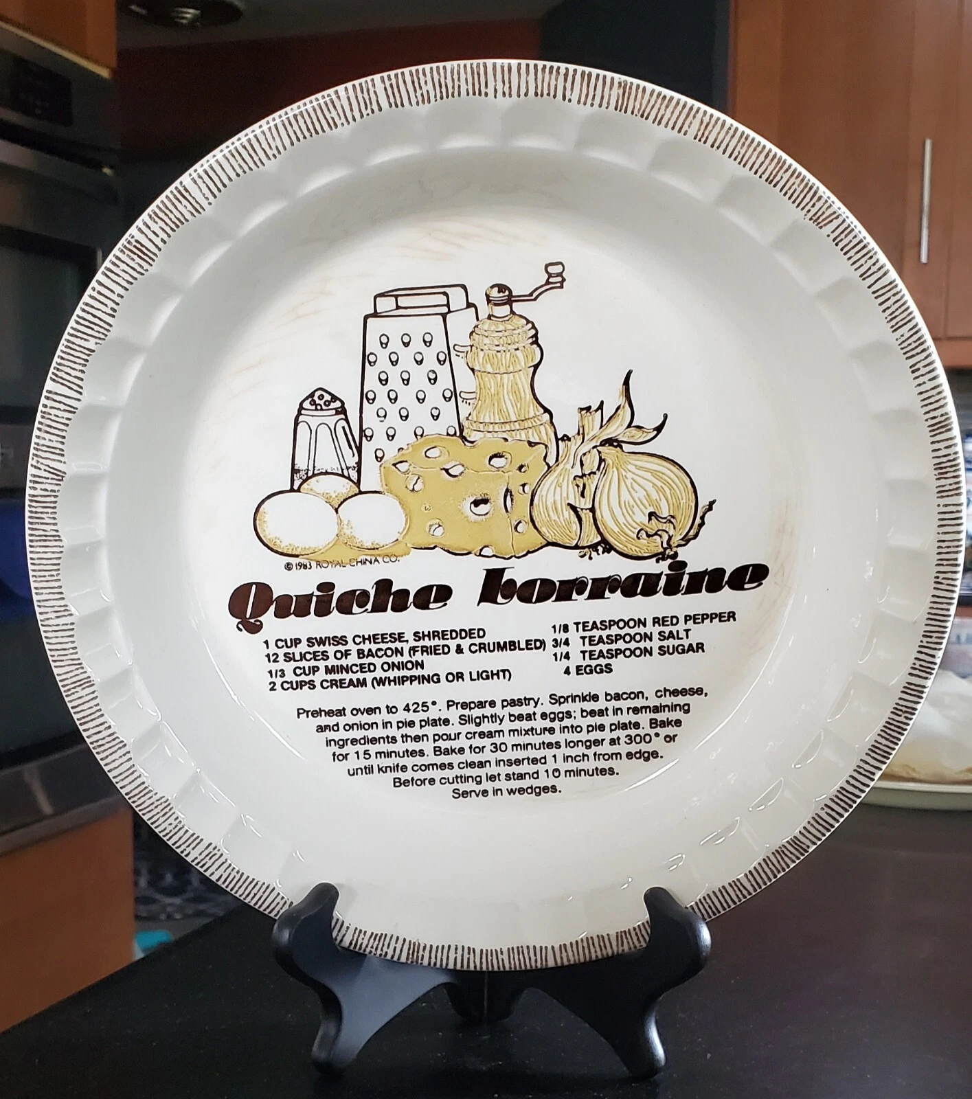 Royal China Recipe pie plate quiche Lorraine Pie Dish Plate Country 1983